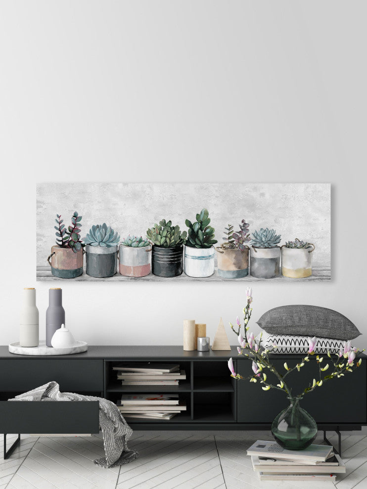 "Row of Succulents" Painting Print on Wrapped Canvas