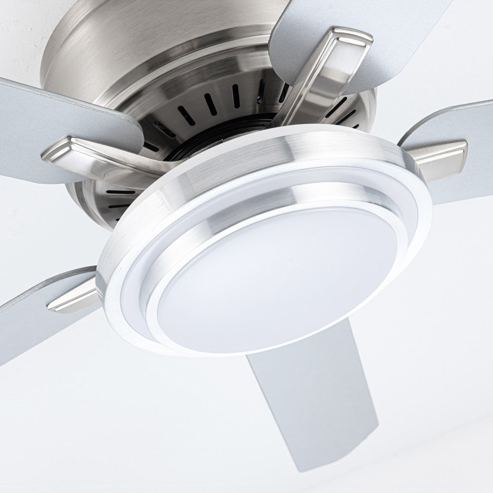 52-inch Modern Satin Nikel Flush Mount Ceiling Fan with Light
