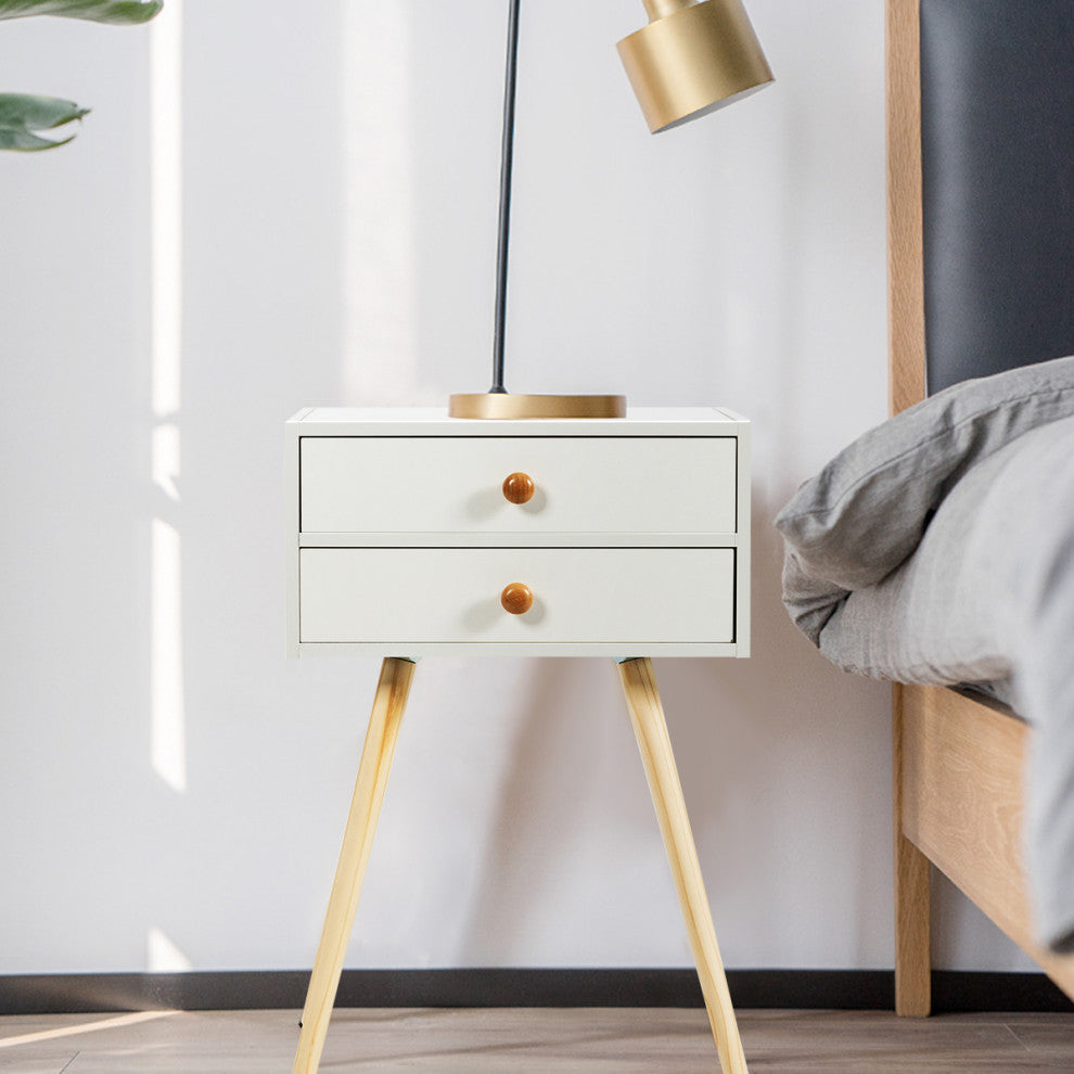 Costway 2PC 2-Drawer Nightstand White Side Table End Table