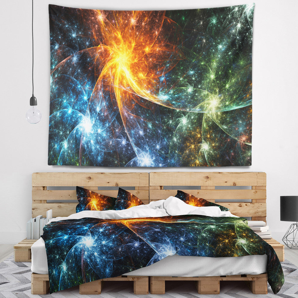 Colorful Fireworks with Stars Abstract Wall Tapestry, 39"x32"