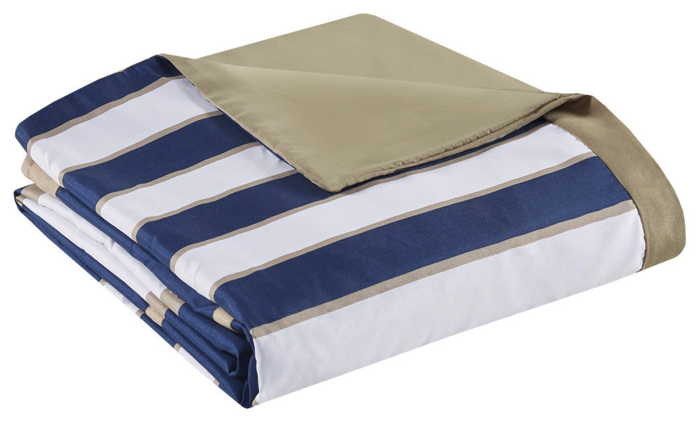 Mi Zone Microfiber Printed Duvet Cover Set, Khaki/Navy, Full/Queen