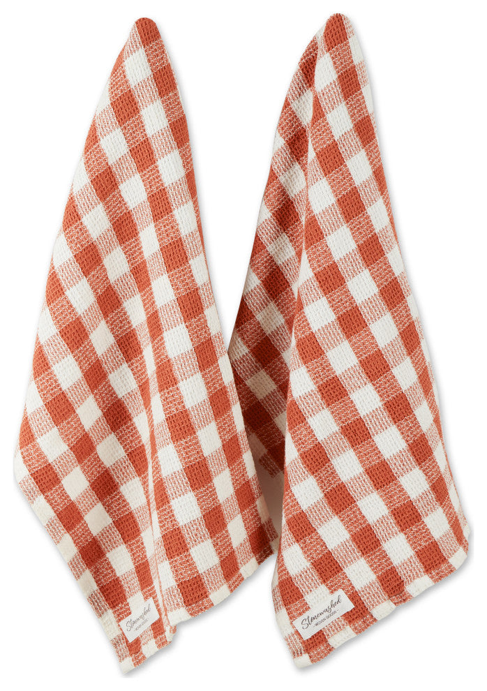 Ginger Checker Washed Waffle Dishtowel (Set of 2)
