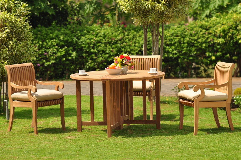 4-Piece Outdoor Patio Teak Dining Set, 48" Butterfly Table, 3 Arm Chairs