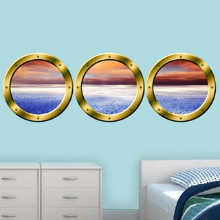 VWAQ Arctic Scenery Wall Decals, Porthole Window Decor, Gold, 24" Diameter
