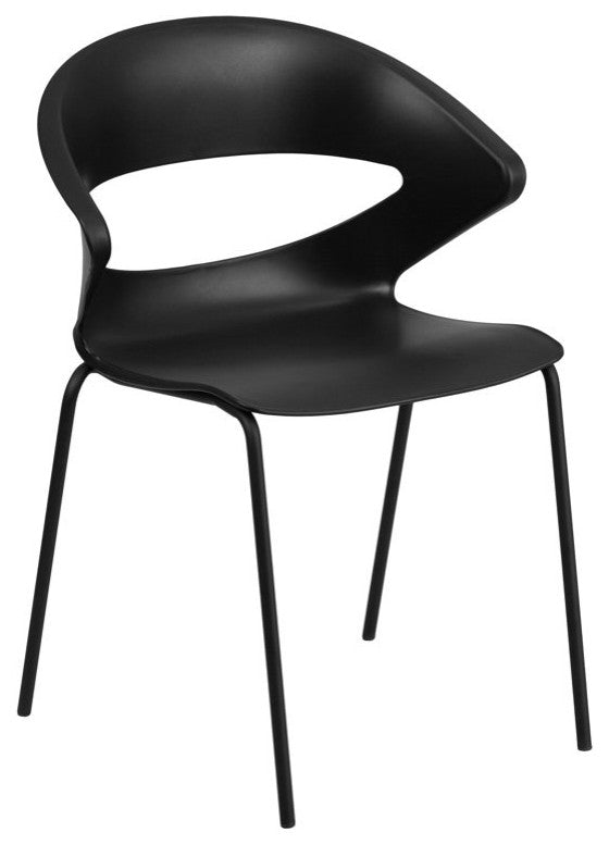 5 Pack Multipurpose Stack Chair, Black Plastic Seat With Unique Curved Open Back