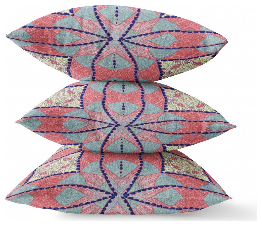 16" Red Blue Cosmic Circle Boho Suede Throw Pillow