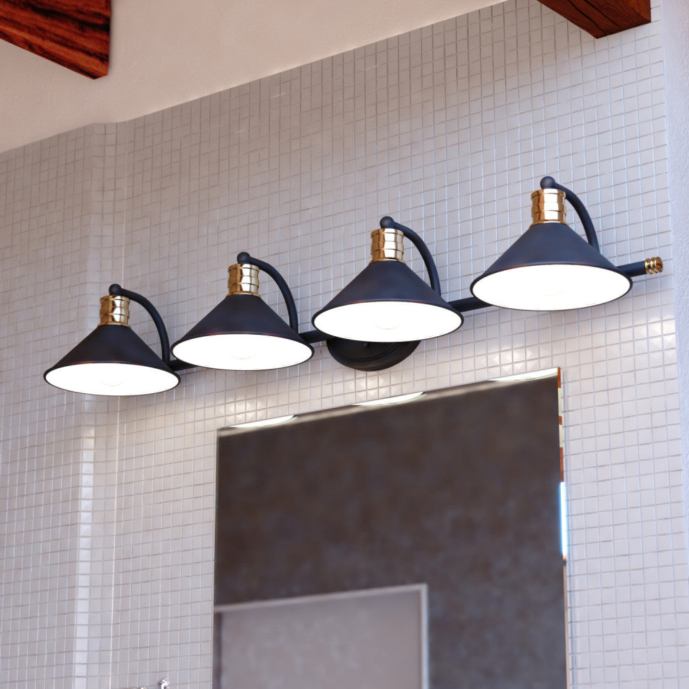 Akron 4 Light Vanity Matte Black and Natural Brass with Matte White