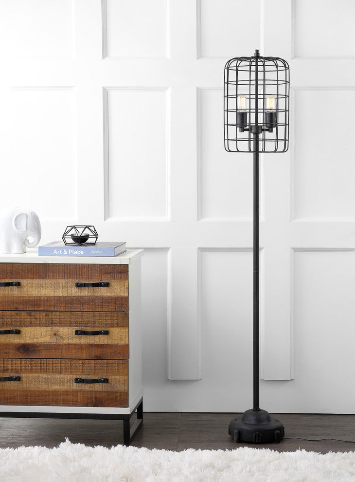 Odette 65" Industrial Metal Floor Lamp, Black and Silver