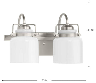 Fessler Collection Two-Light Brushed Nickel Opal Glass Farmhouse Bath Light