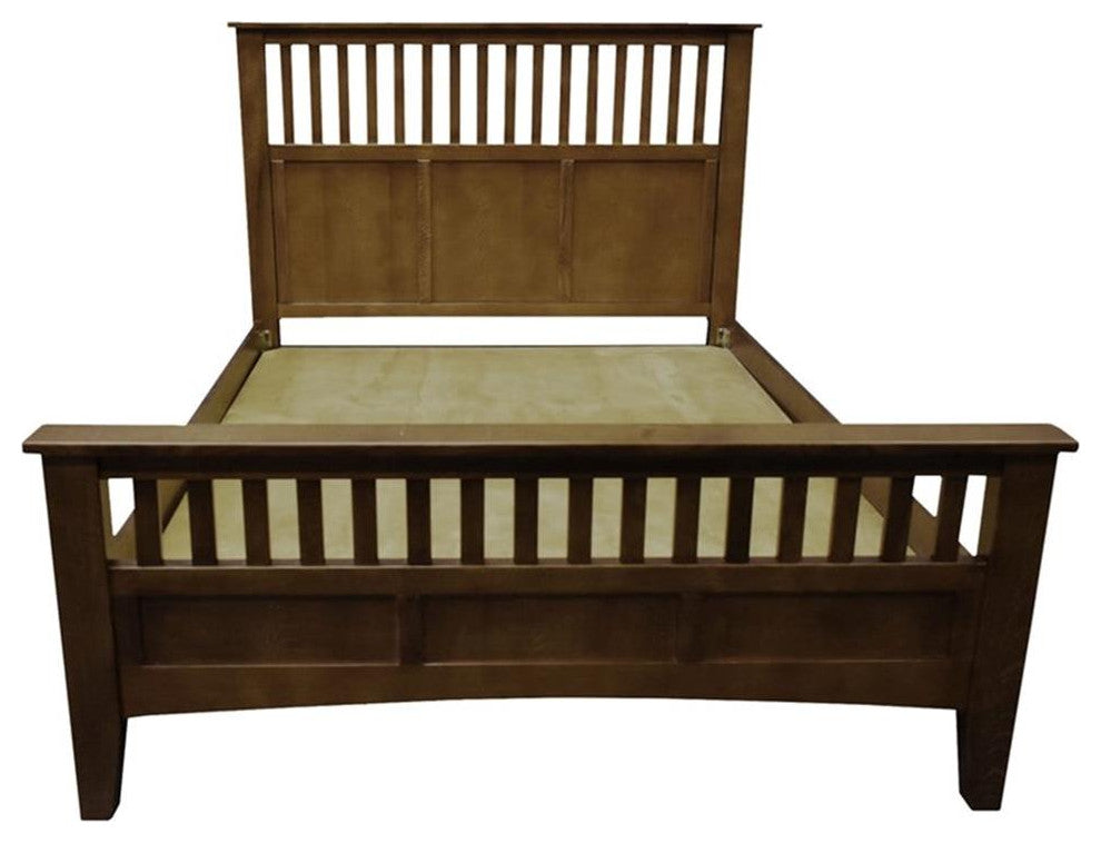 Crafters and Weavers Craftsman Mission Solid Wood King Bed with Slats in Walnut