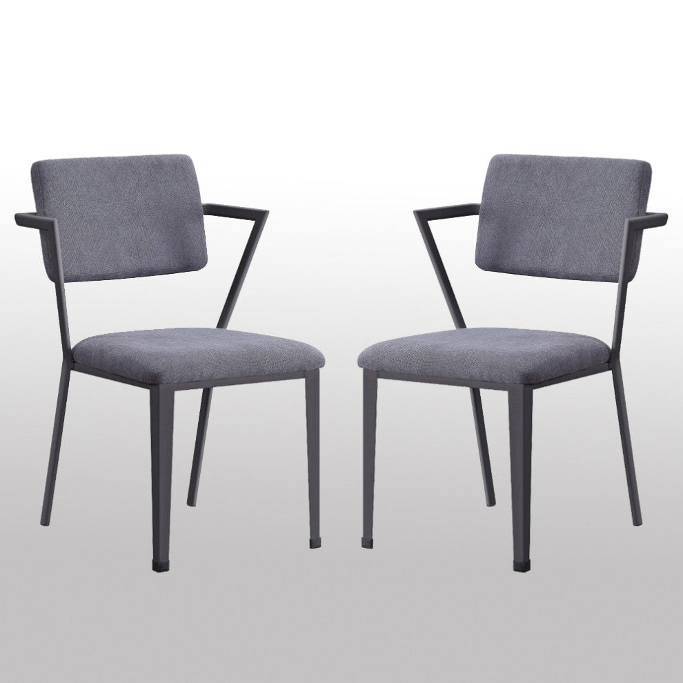 Set of 2 Gray Fabric Dining Chair, Gray/Gunmetal