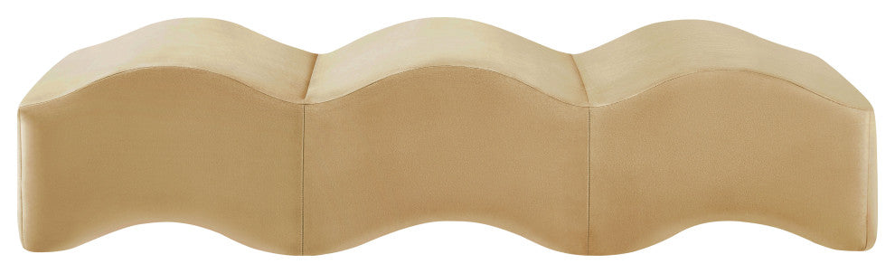 Wave Upholstered Bench, Camel, Velvet