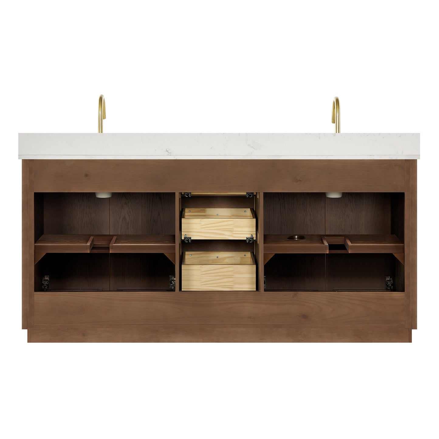 Oza Bath Vanity with Quartz Stone Top, Aged Dark Brown Oak, 72", Double Vanity, No Mirror