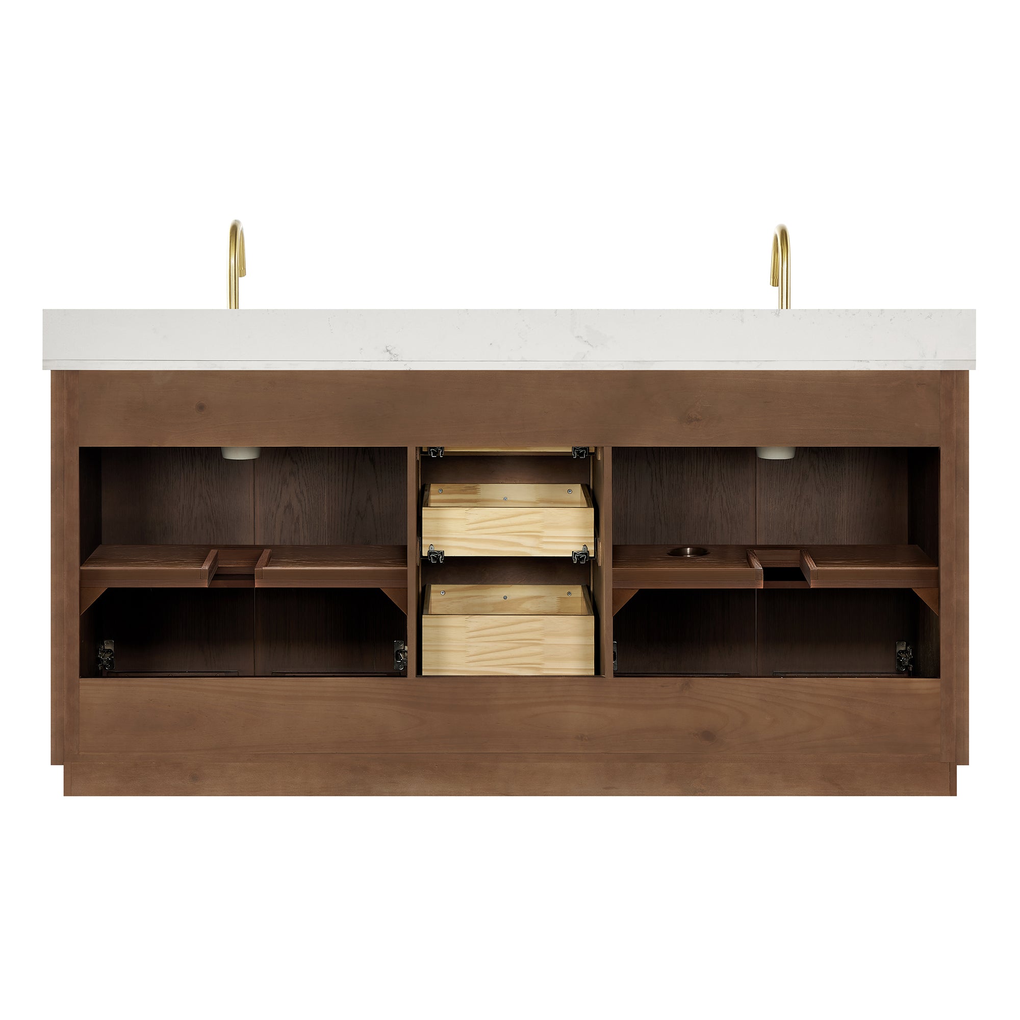 Oza Bath Vanity with Quartz Stone Top, Aged Dark Brown Oak, 72", Double Vanity, No Mirror