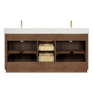 Oza Bath Vanity with Quartz Stone Top, Aged Dark Brown Oak, 72", Double Vanity, No Mirror