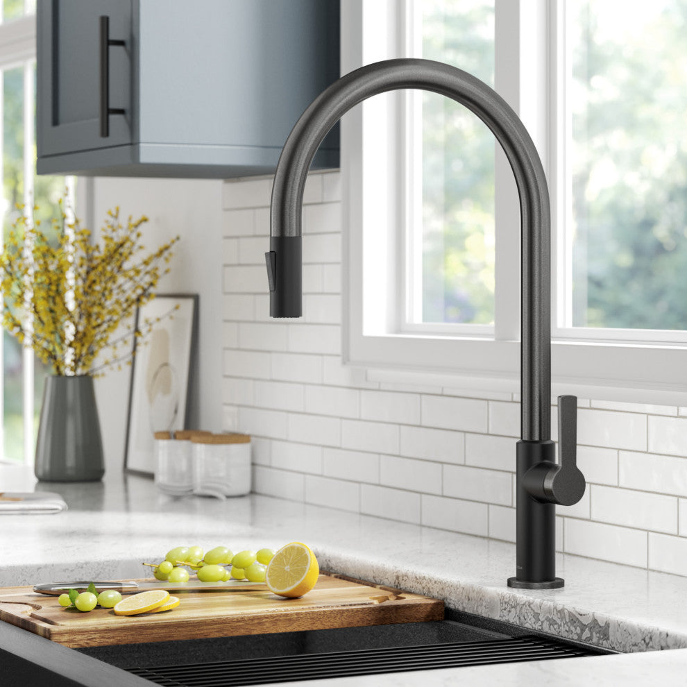 Oletto Pull-Down 1-Hole Kitchen Faucet, Matte Black/ Spot Free Black Stainless