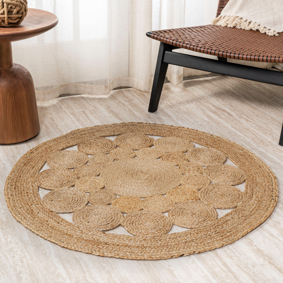 Cassia Round Natural Jute Boho Circle, Natural, 4' Round