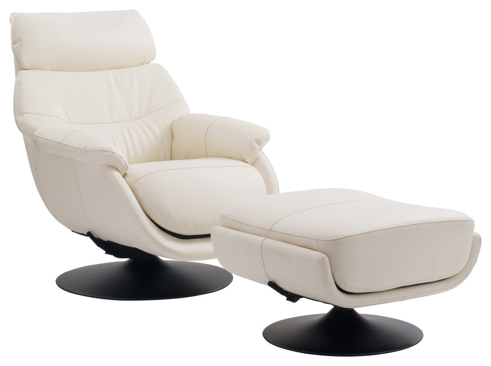 Calcutta Modern Top Grain Leather Ergonomic Rocking Chair & Ottoman Set, White/B