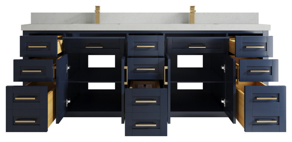 Cambridge 84 Double Sink Bath Vanity in Hale Navy Blue 2" Carrara Quartz