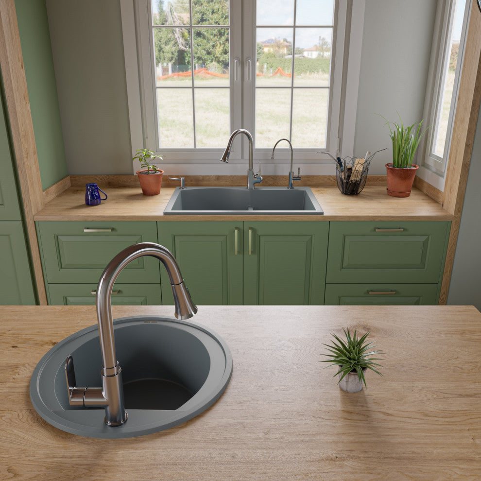 Titanium 33" Double Bowl Drop In Granite Composite Kitchen Sink