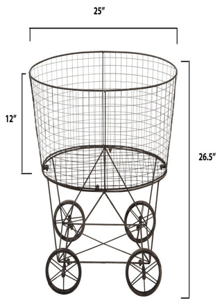 Vintage Metal Laundry Basket With Wheels, Black