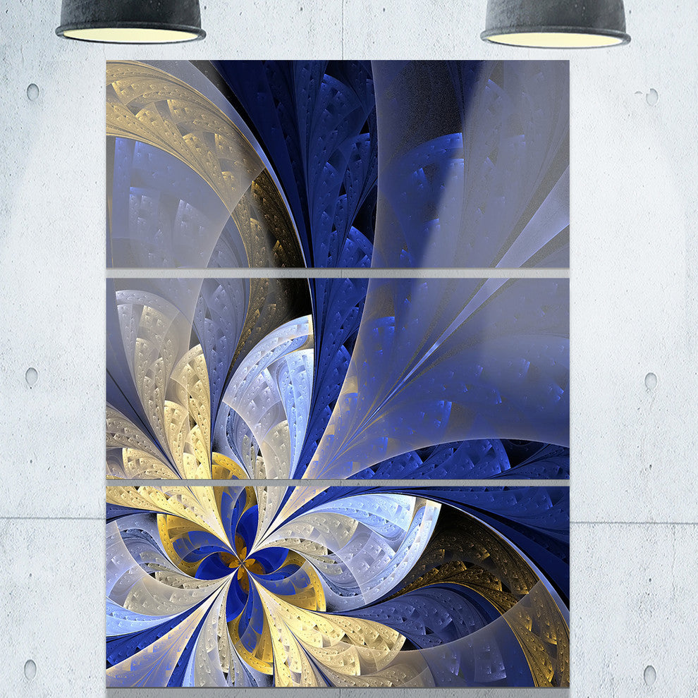 "Blue and Yellow Large Fractal Pattern" Metal Wall Art, 3 Panels, 28"x36"