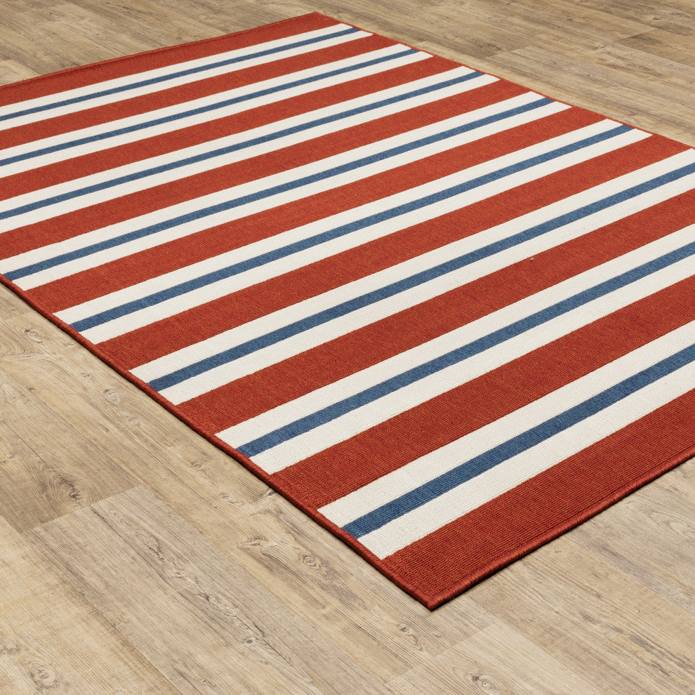 Madelina Stripe Red and Blue Indoor or Outdoor Area Rug, 7'10"x10'10"