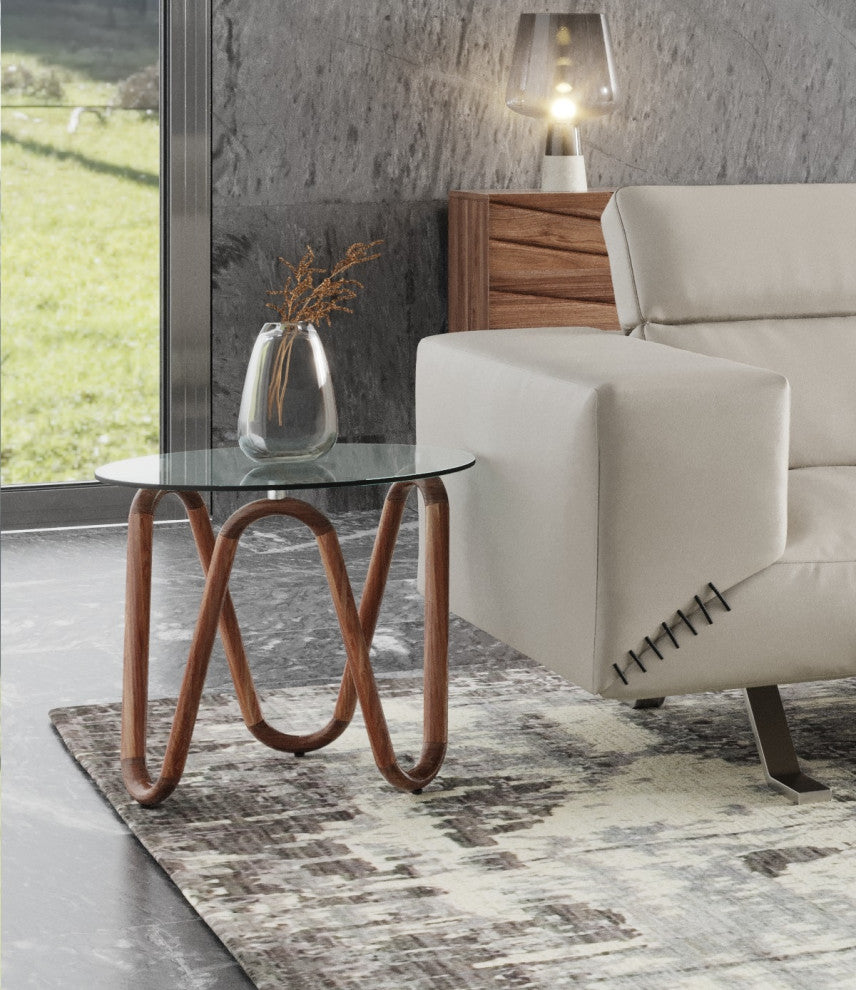 Modrest Lassen Modern Glass and Walnut End Table