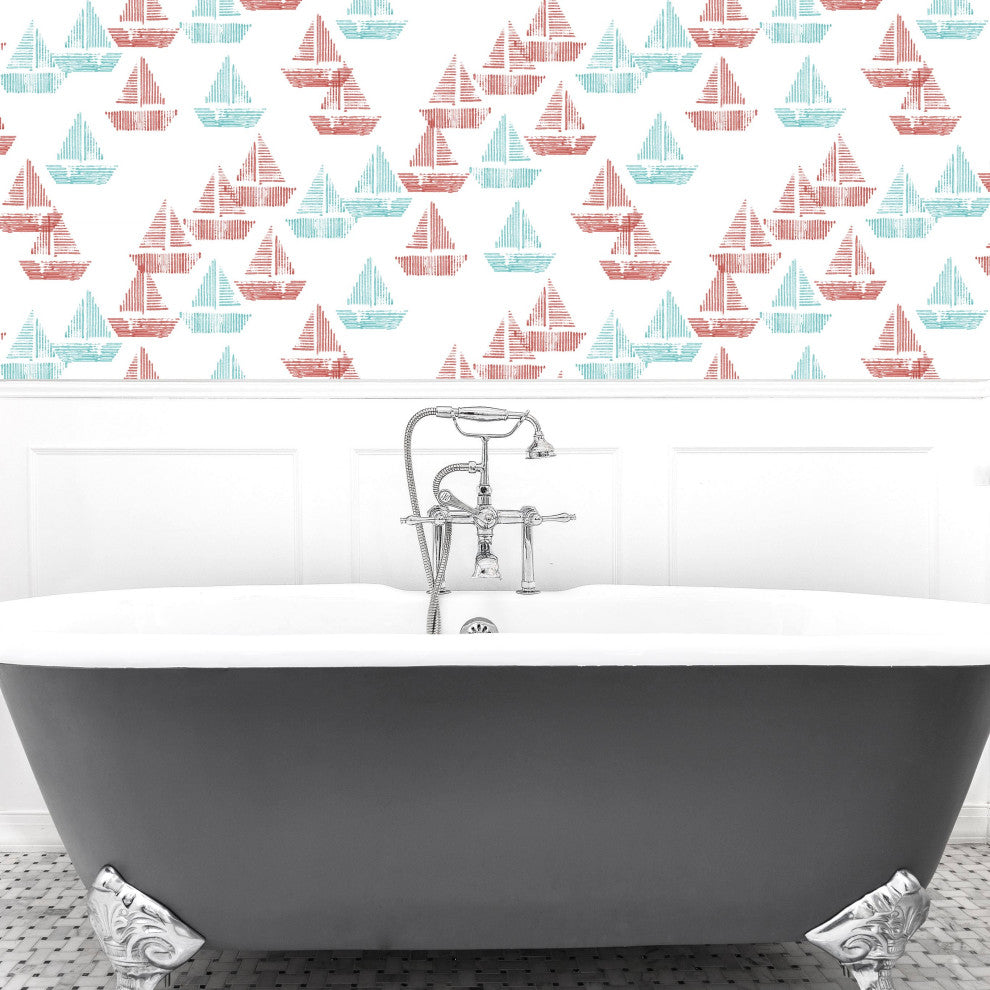 Sloop Dreams Wallcovering, Teal, Roll, Traditional