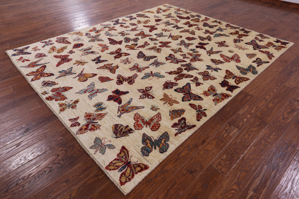 8' 0" X 9' 10" Butterflies Persian Gabbeh Handmade Wool Rug - Q12441