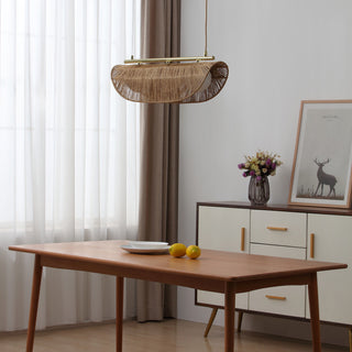 Sovev 3-Light Dimmable Linear Pendant Light With Frosted Glass Rattan Shade