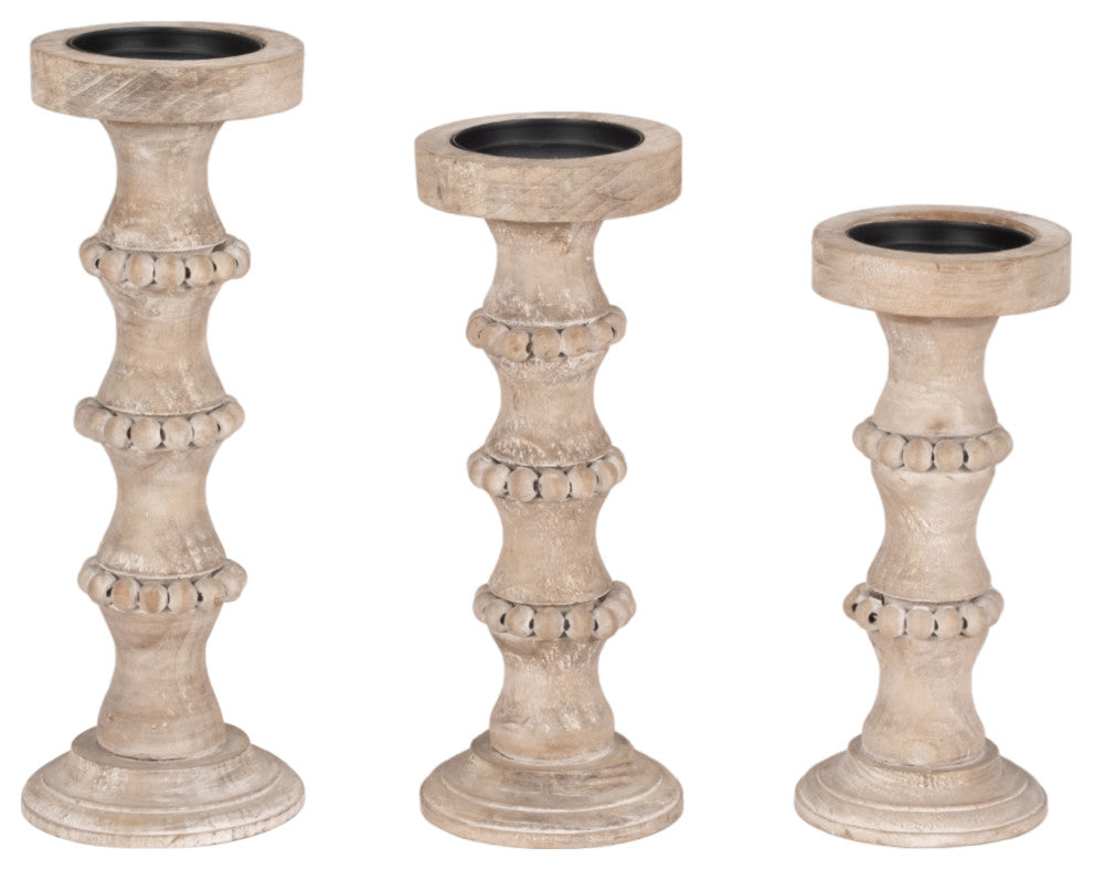 Wooden 11" Banded Bead Candle Holder