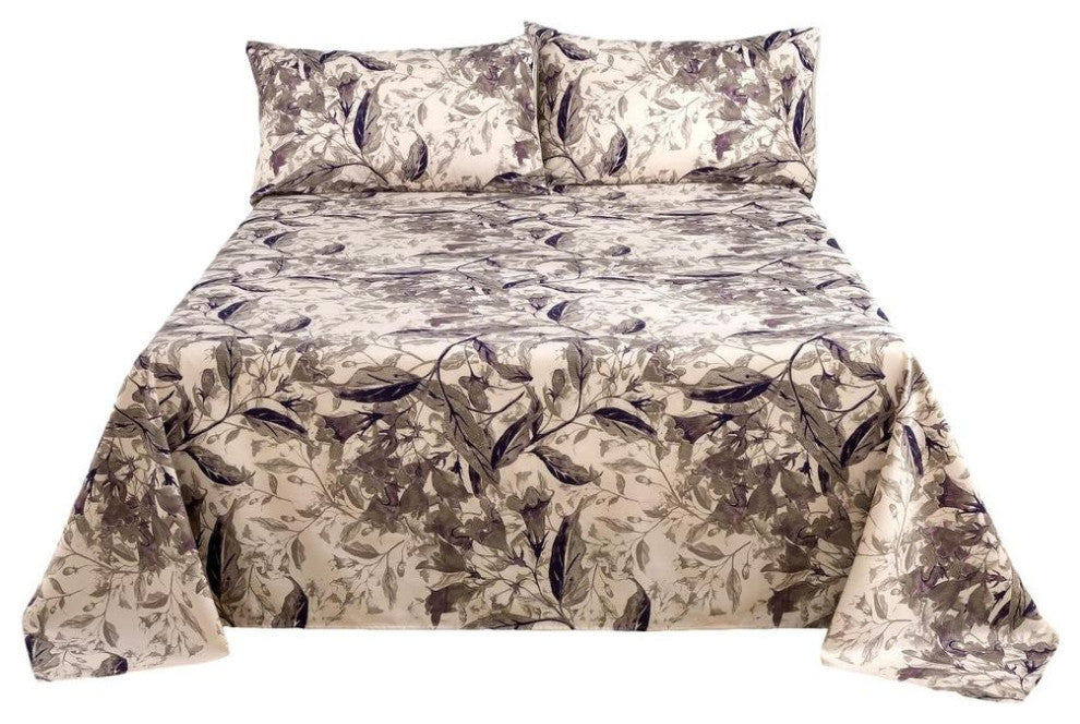 Wispy Leaf Taupe Gray Microfiber Flat Sheet, Cal King