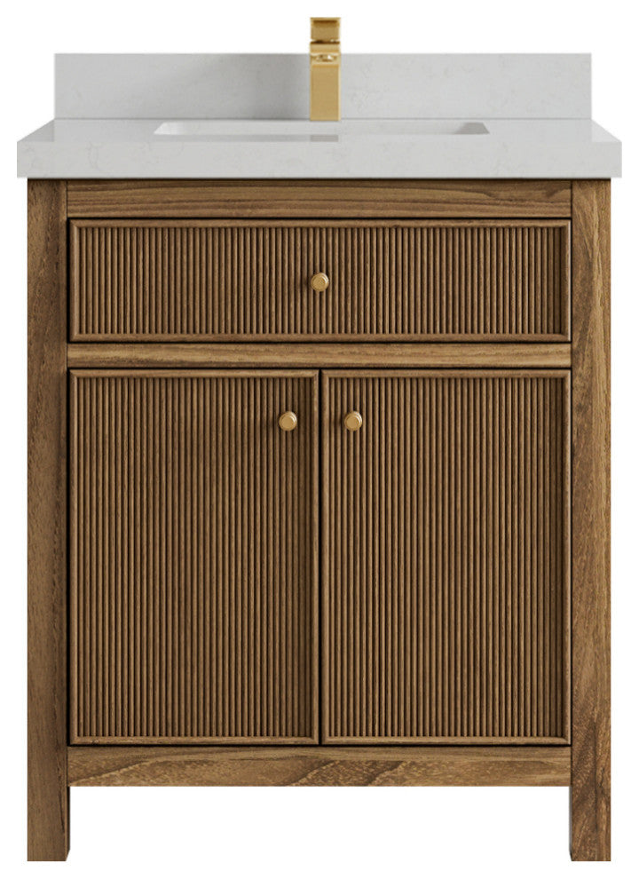 Sonoma Teak 30 Single Sink Bath Vanity in Dark Natural with 2" Carrara Quartz
