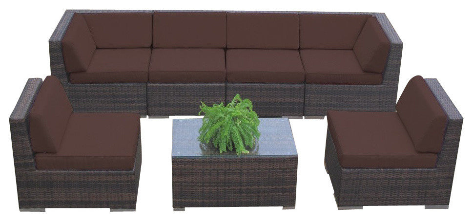 Ohana 7-Piece Deep Seating Sectional Set, Brown, Brown Wicker