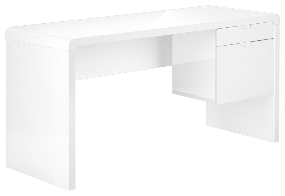 Computer Desk, Laptop, Storage Drawers, 60"L, Work, Laminate, Glossy White
