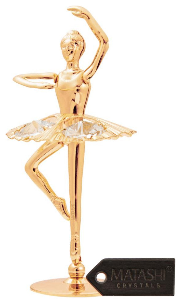 24K Gold Plated Crystal Studded Ballerina With Arm Up Figurine