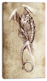 "Fantasy Dragon Tattoo Sketch" Digital Art Canvas Print