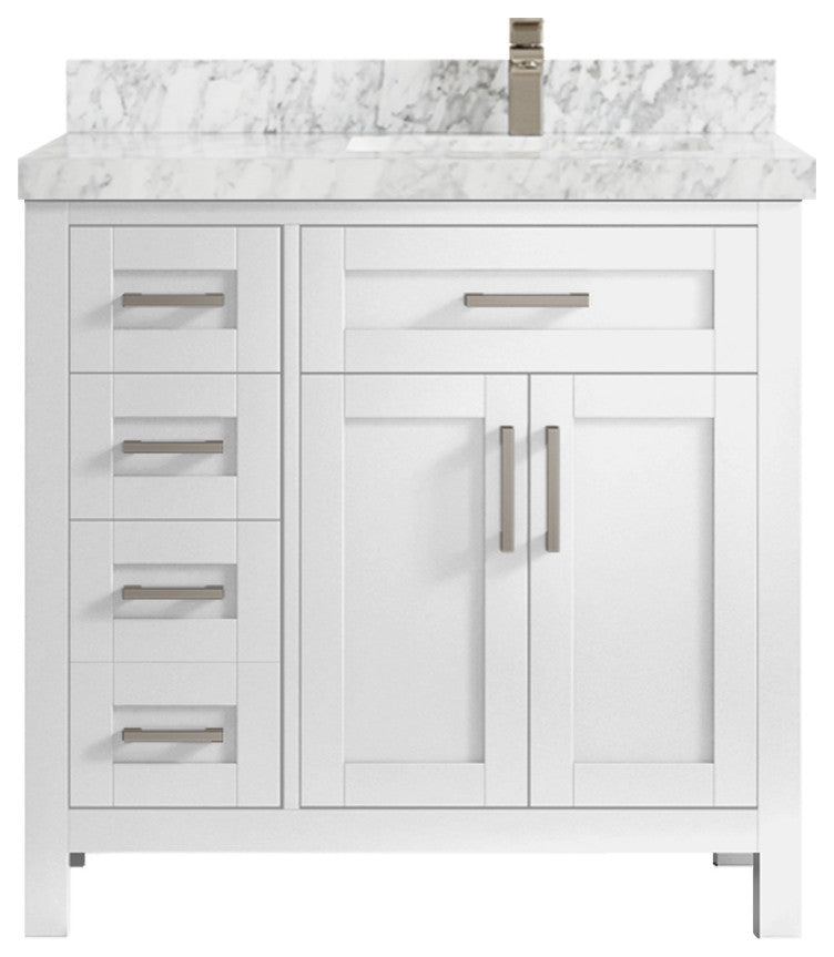 Cambridge 36 Right Offset Bath Vanity in White 2" Carrara Marble
