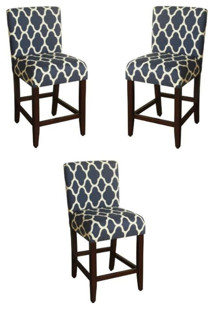 Home Square 39.5" Wood and Fabric Counter Height Barstool in Blue - Set of 3
