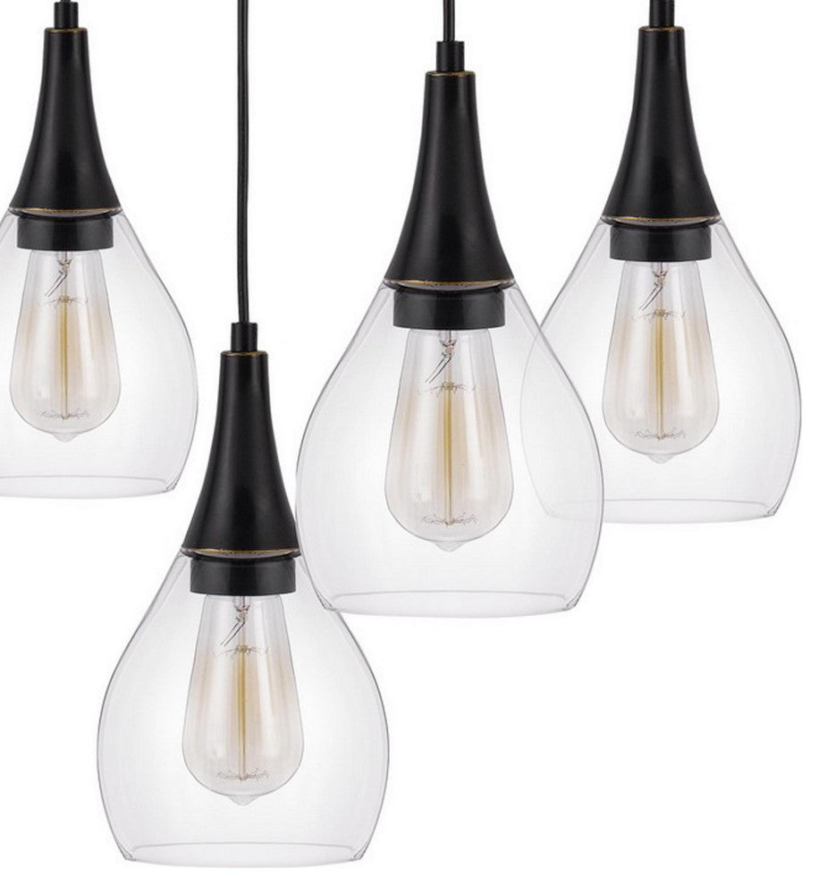 Benzara BM282173 Classic Chandelier, Hanging Glass Shades, Wood, Dark Bronze