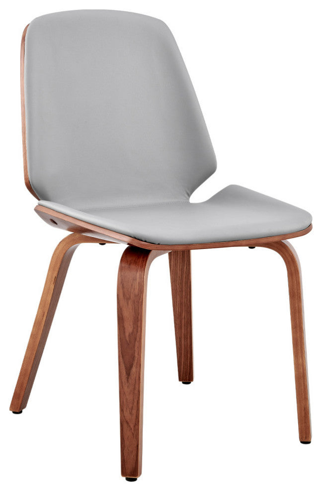 Brinley Faux Leather and Wood Dining Room Accent Chair, Gray and Walnut