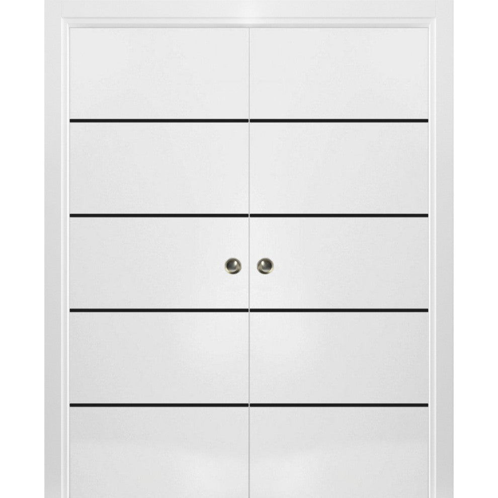 French Double Pocket Doors 72x96 | Planum 0015 White Silk | Kit Trims Rail
