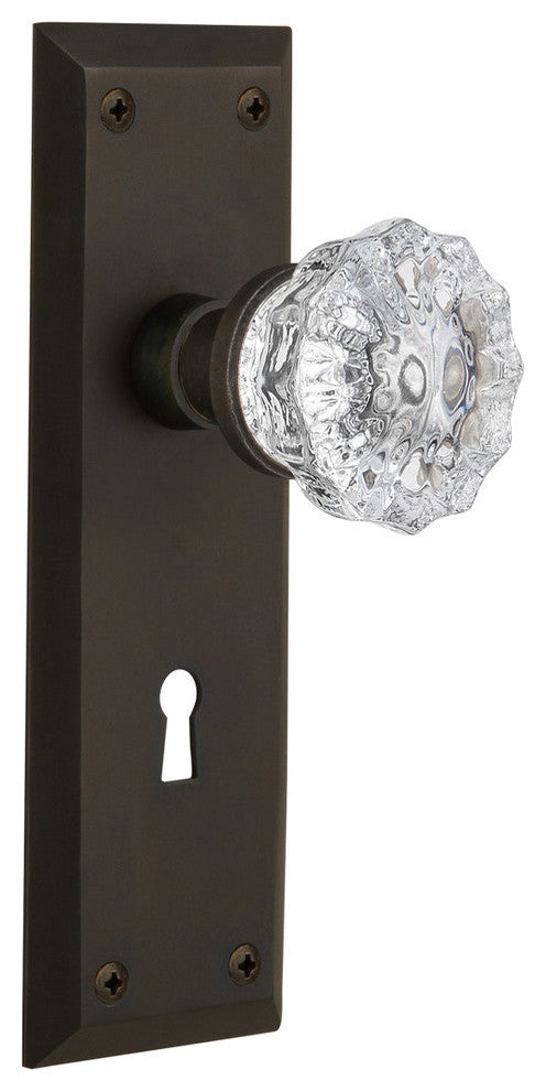New York Plate Privacy Crystal Glass Knob, Oil Rubbed Bronze