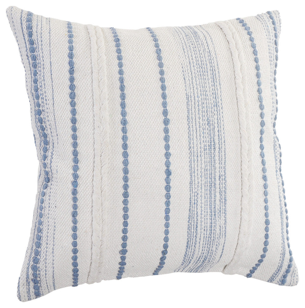 Blue Textured and Striped Throw Pillow