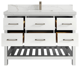 Parker 48 Single Sink Bath Vanity in White 2" Calacatta Laza