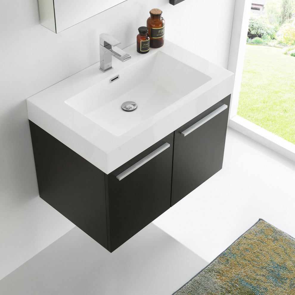 Fresca Vista 30" Black Wall Hung Modern Bathroom Vanity With Medicine Cabinet