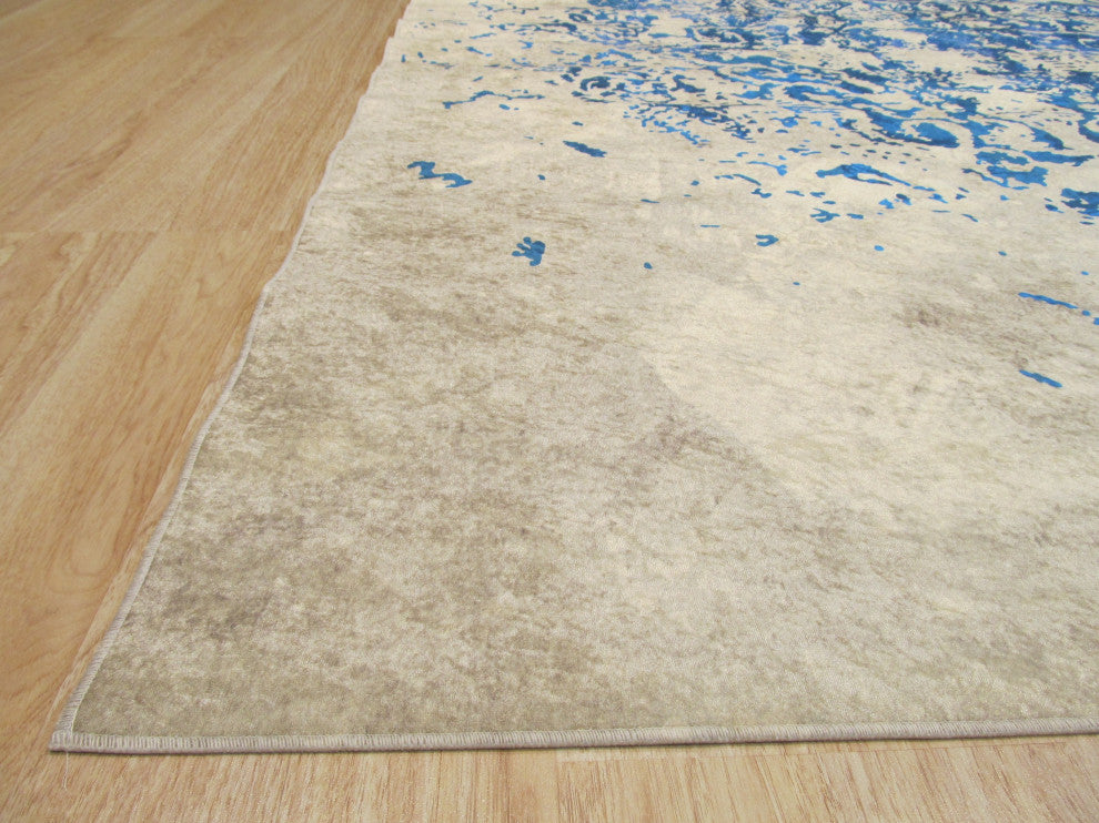 Blue Traditional Oriental Distressed Bohemian Moderno Medallion Area Rug