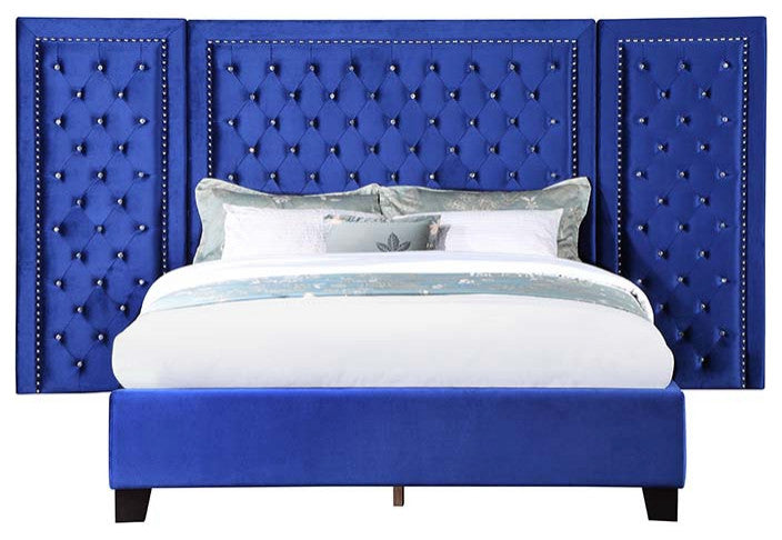 Frances Oversized Headboard Platform Bed, Blue Velvet, Queen