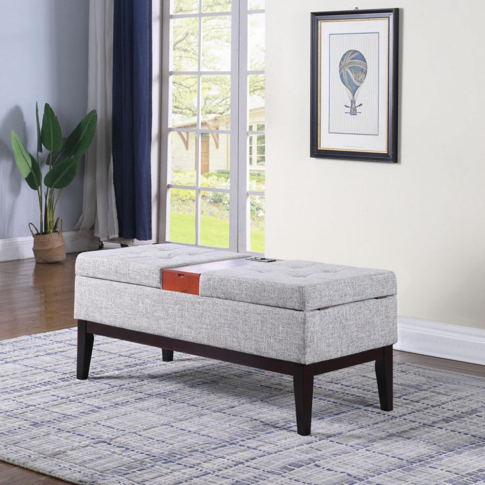 Light Gray Dual Lift Storage Bench With Charging Station